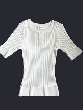 Ribbed Henley Short-Sleeve Tee in Cream